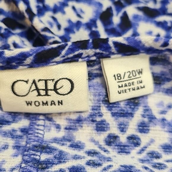 Cato Blue & White Wrap-Top with Lace-up Tie on the Side, Size 18/20W - Picture 9 of 10